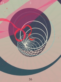 A ribbon twists and twirls through abstract tunnels in upcoming arcade game Orbyss